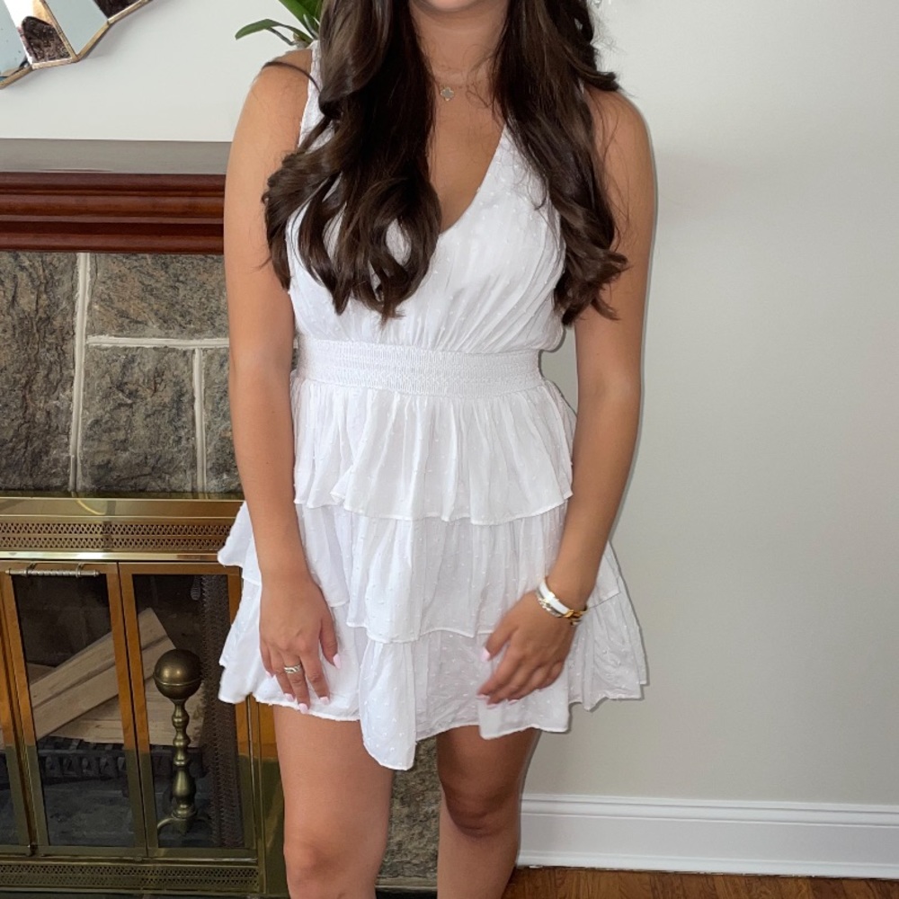 AQUA RUFFLE WHITE SUMMER DRESS